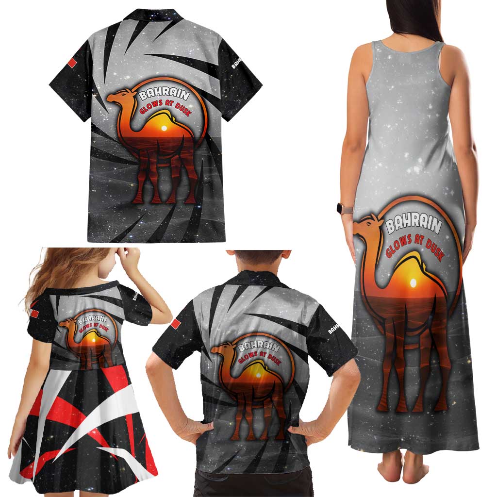 Bahrain Desert Camel Family Matching Tank Maxi Dress and Hawaiian Shirt with Sunset Glow and Starry Sky