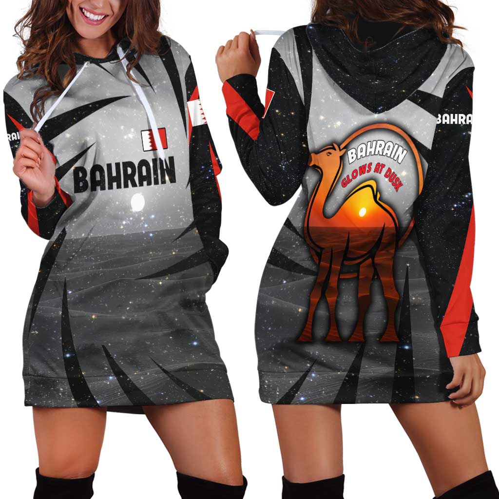 Bahrain Desert Camel Hoodie Dress with Sunset Glow and Starry Sky