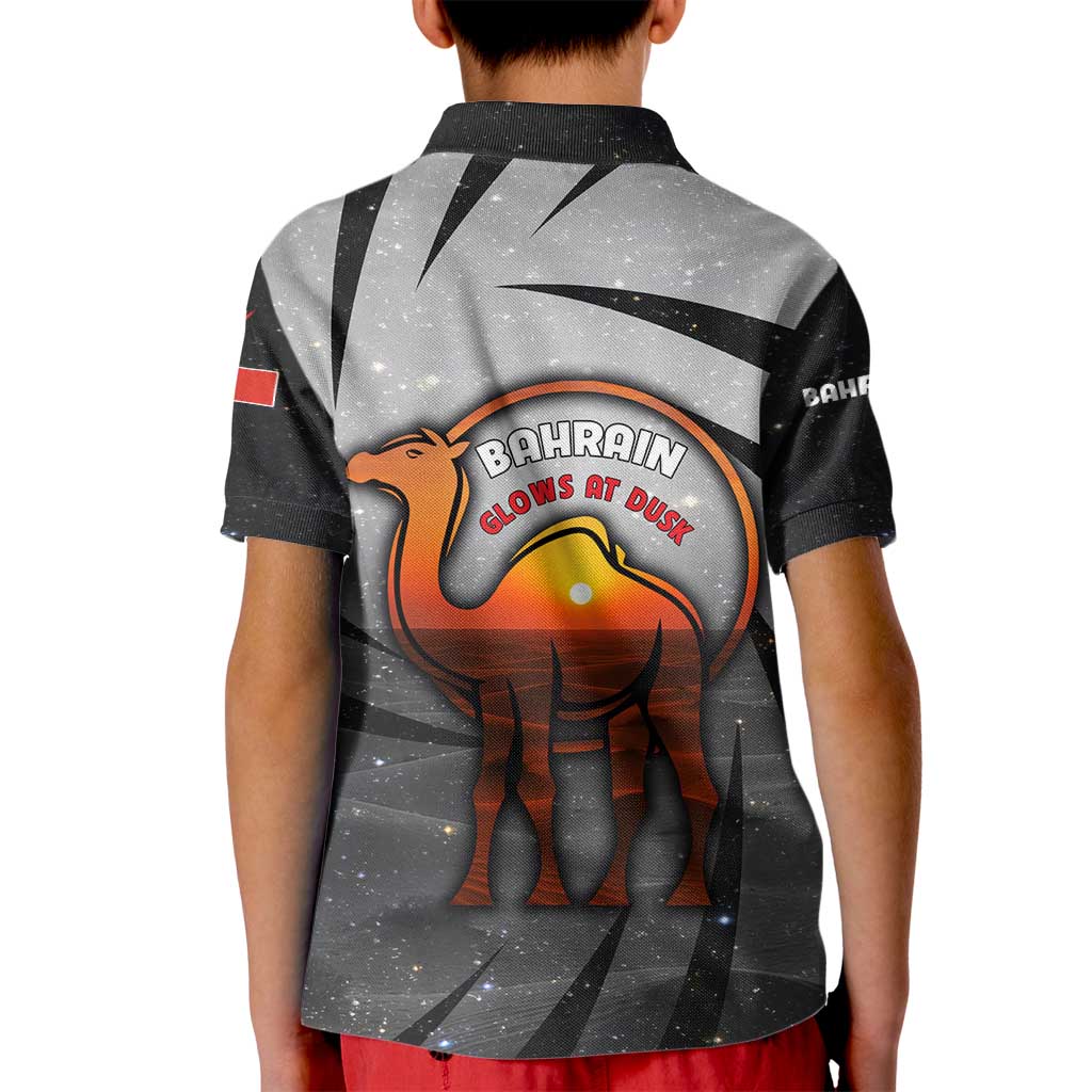 Bahrain Desert Camel Kid Polo Shirt with Sunset Glow and Starry Sky