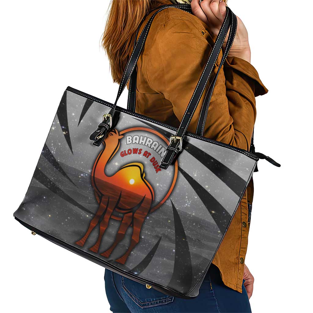 Bahrain Desert Camel Leather Tote Bag with Sunset Glow and Starry Sky