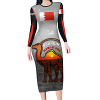Bahrain Desert Camel Long Sleeve Bodycon Dress with Sunset Glow and Starry Sky