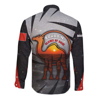 Bahrain Desert Camel Long Sleeve Button Shirt with Sunset Glow and Starry Sky