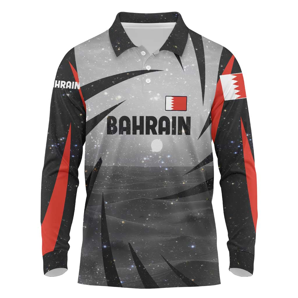Bahrain Desert Camel Long Sleeve Polo Shirt with Sunset Glow and Starry Sky