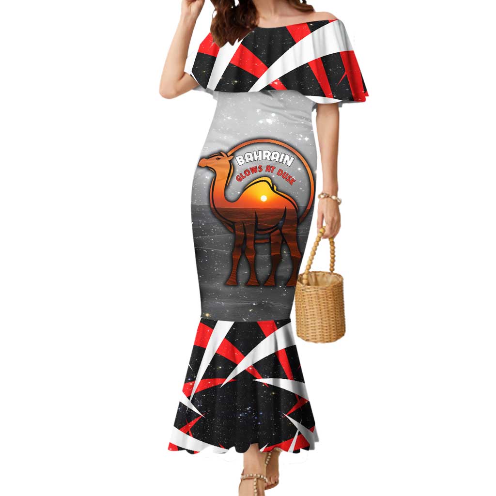Bahrain Desert Camel Mermaid Dress with Sunset Glow and Starry Sky