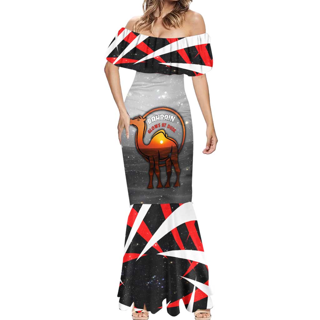 Bahrain Desert Camel Mermaid Dress with Sunset Glow and Starry Sky