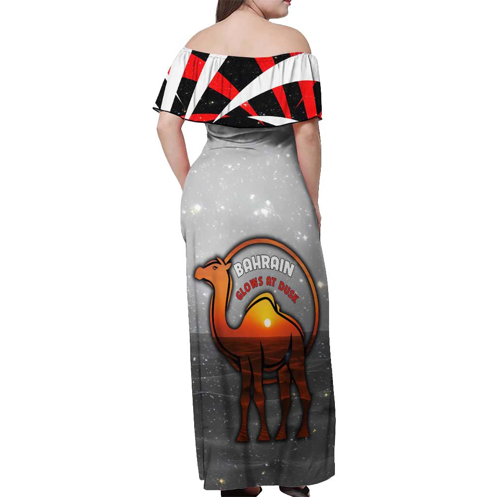 Bahrain Desert Camel Off Shoulder Maxi Dress with Sunset Glow and Starry Sky