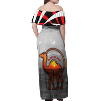 Bahrain Desert Camel Off Shoulder Maxi Dress with Sunset Glow and Starry Sky