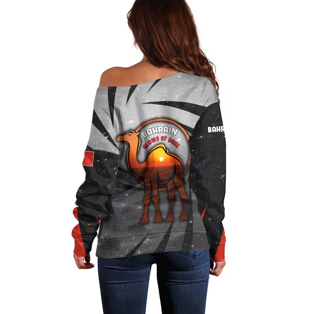 Bahrain Desert Camel Off Shoulder Sweater with Sunset Glow and Starry Sky