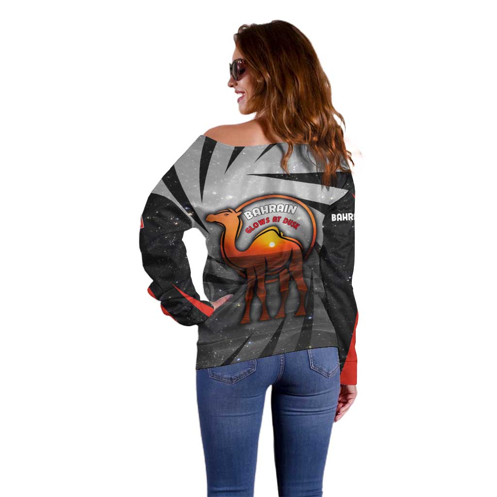 Bahrain Desert Camel Off Shoulder Sweater with Sunset Glow and Starry Sky