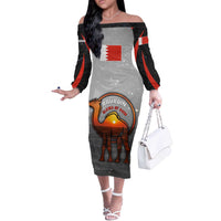 Bahrain Desert Camel Off The Shoulder Long Sleeve Dress with Sunset Glow and Starry Sky