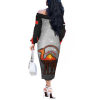 Bahrain Desert Camel Off The Shoulder Long Sleeve Dress with Sunset Glow and Starry Sky