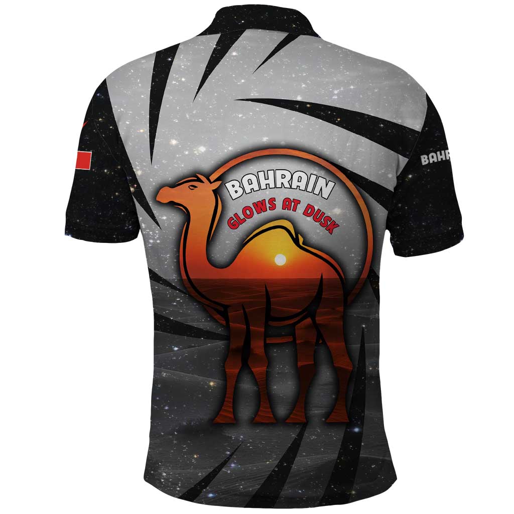 Bahrain Desert Camel Polo Shirt with Sunset Glow and Starry Sky