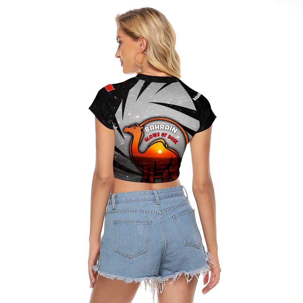 Bahrain Desert Camel Raglan Cropped T Shirt with Sunset Glow and Starry Sky