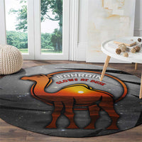 Bahrain Desert Camel Round Carpet with Sunset Glow and Starry Sky