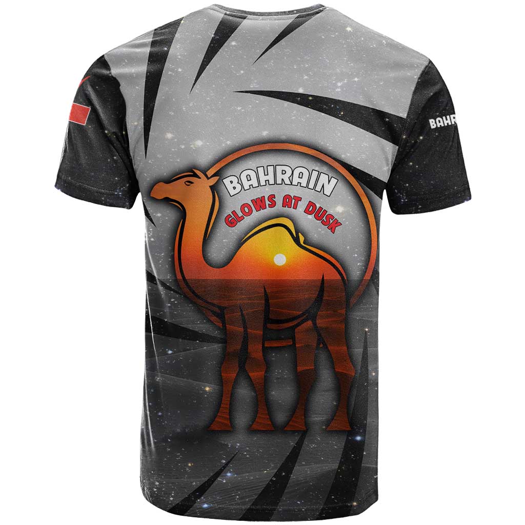 Bahrain Desert Camel T Shirt with Sunset Glow and Starry Sky