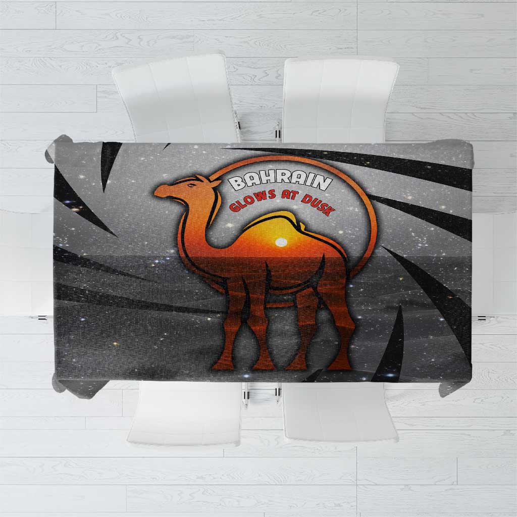Bahrain Desert Camel Tablecloth with Sunset Glow and Starry Sky