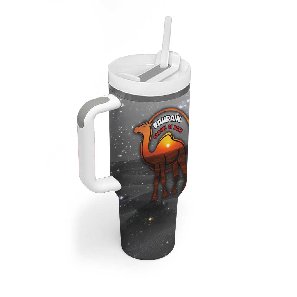 Bahrain Desert Camel Tumbler With Handle with Sunset Glow and Starry Sky