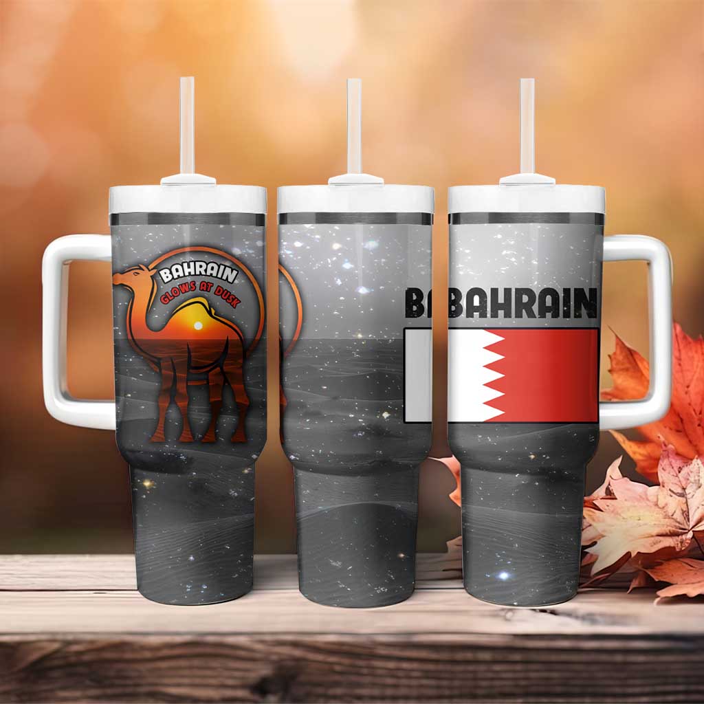 Bahrain Desert Camel Tumbler With Handle with Sunset Glow and Starry Sky