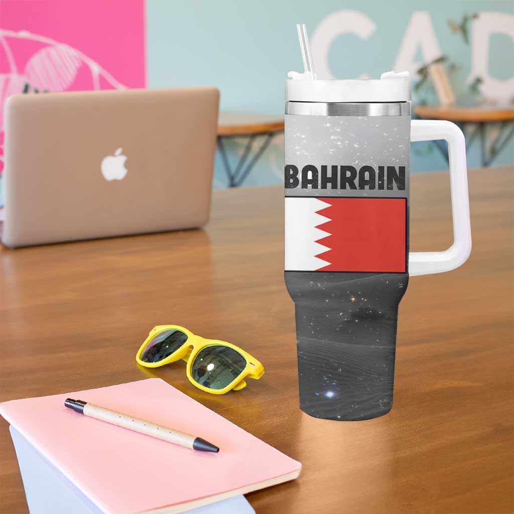 Bahrain Desert Camel Tumbler With Handle with Sunset Glow and Starry Sky
