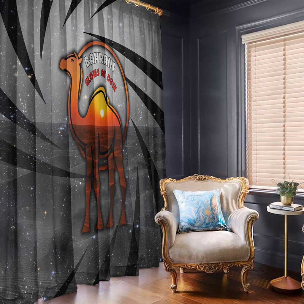 Bahrain Desert Camel Window Curtain with Sunset Glow and Starry Sky