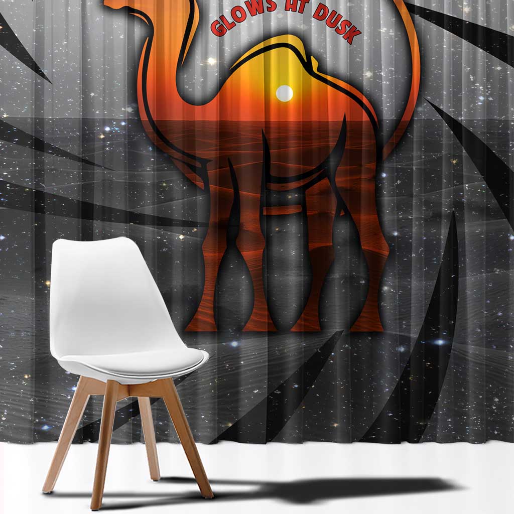 Bahrain Desert Camel Window Curtain with Sunset Glow and Starry Sky
