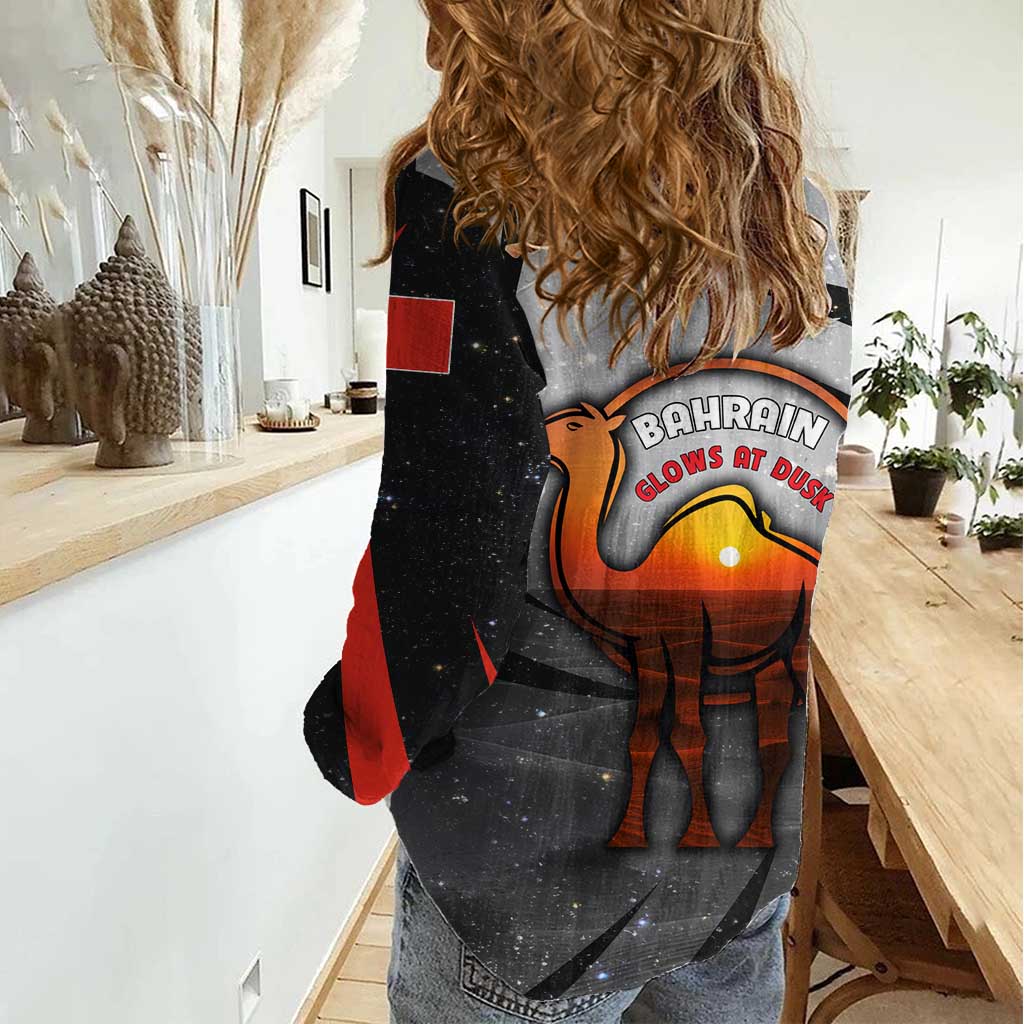 Bahrain Desert Camel Women Casual Shirt with Sunset Glow and Starry Sky