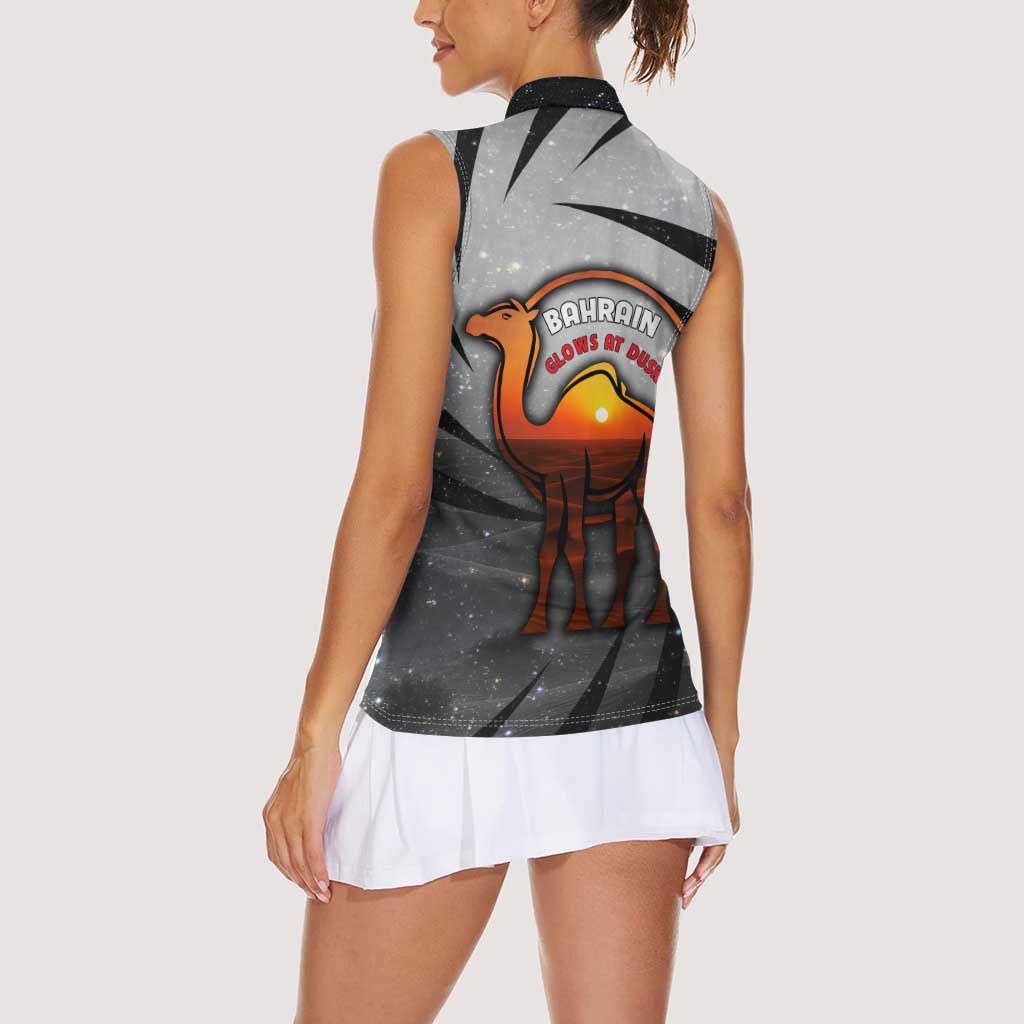 Bahrain Desert Camel Women Sleeveless Polo Shirt with Sunset Glow and Starry Sky