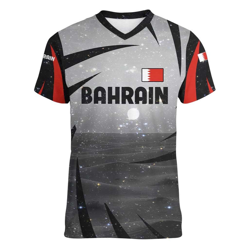 Bahrain Desert Camel Women V-Neck T-Shirt with Sunset Glow and Starry Sky