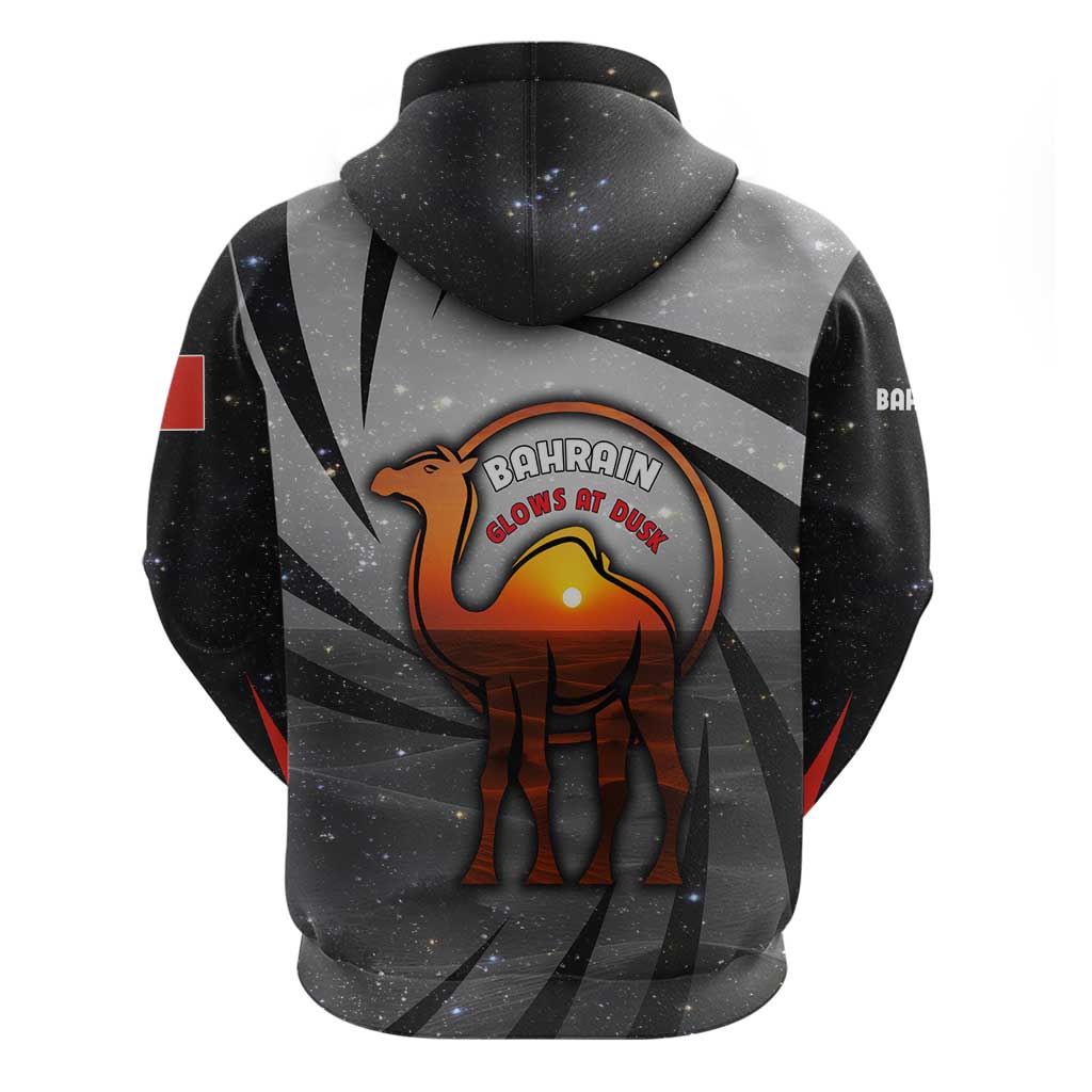 Bahrain Desert Camel Zip Hoodie with Sunset Glow and Starry Sky