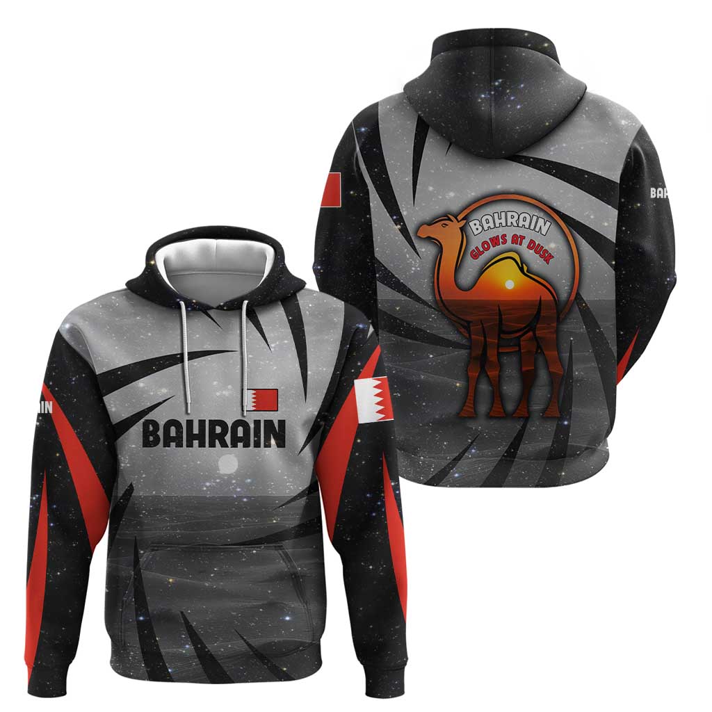 Bahrain Desert Camel Zip Hoodie with Sunset Glow and Starry Sky