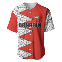 Bahrain Shield Design Baseball Jersey with Arabesque Tile Motif in Red