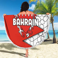 Bahrain Shield Design Beach Blanket with Arabesque Tile Motif in Red