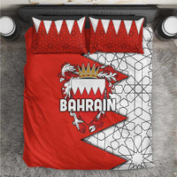 Bahrain Shield Design Bedding Set with Arabesque Tile Motif in Red