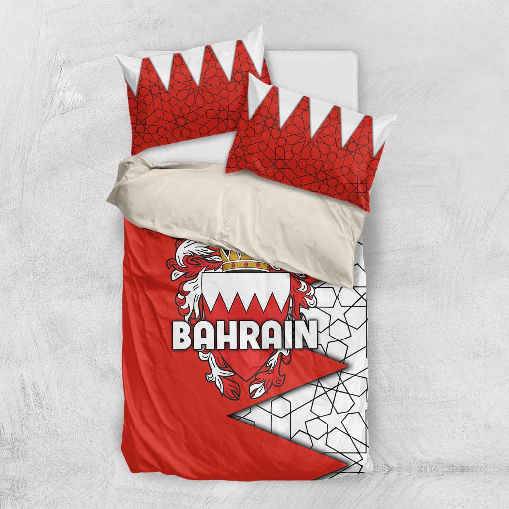 Bahrain Shield Design Bedding Set with Arabesque Tile Motif in Red