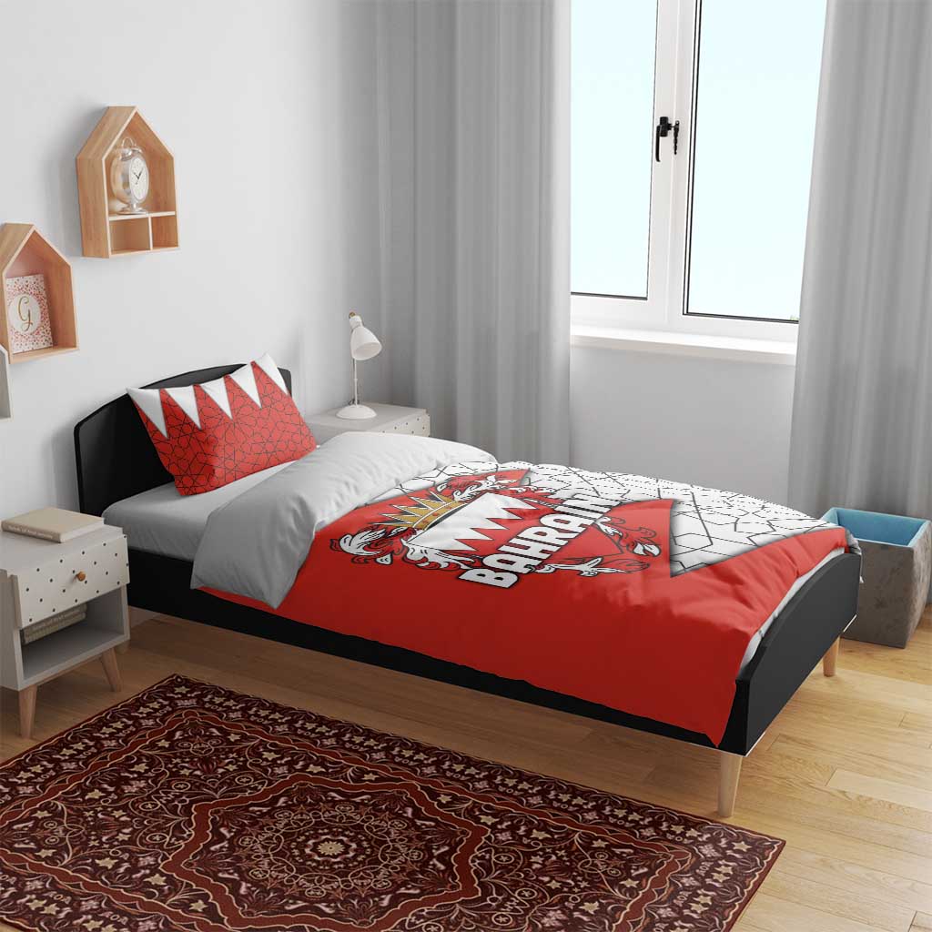 Bahrain Shield Design Bedding Set with Arabesque Tile Motif in Red