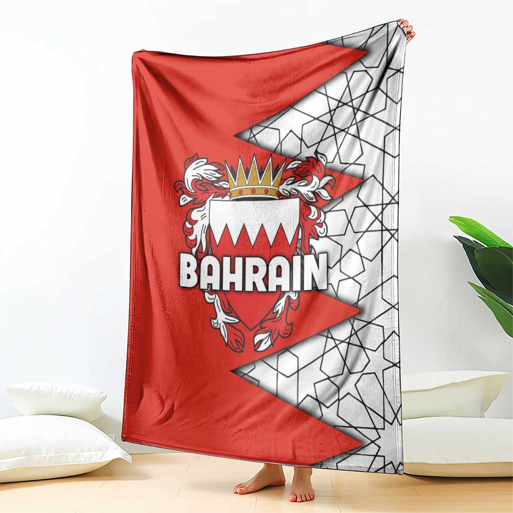 Bahrain Shield Design Blanket with Arabesque Tile Motif in Red