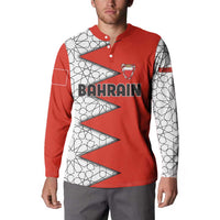 Bahrain Shield Design Button Sweatshirt with Arabesque Tile Motif in Red
