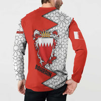 Bahrain Shield Design Button Sweatshirt with Arabesque Tile Motif in Red
