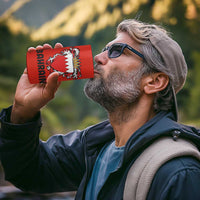 Bahrain Shield Design 4 in 1 Can Cooler Tumbler with Arabesque Tile Motif in Red