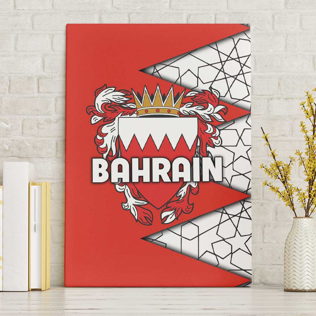 Bahrain Shield Design Canvas Wall Art with Arabesque Tile Motif in Red