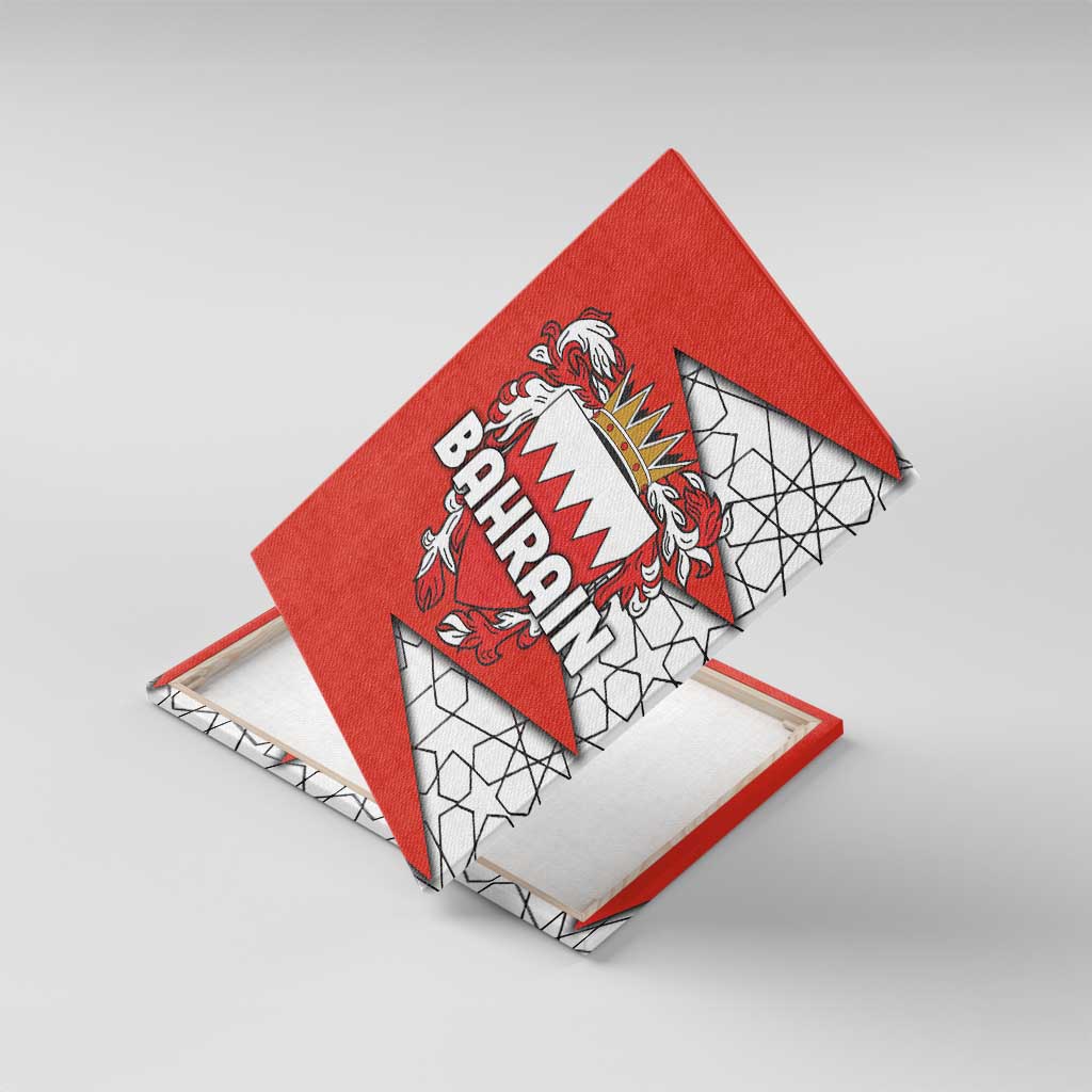 Bahrain Shield Design Canvas Wall Art with Arabesque Tile Motif in Red