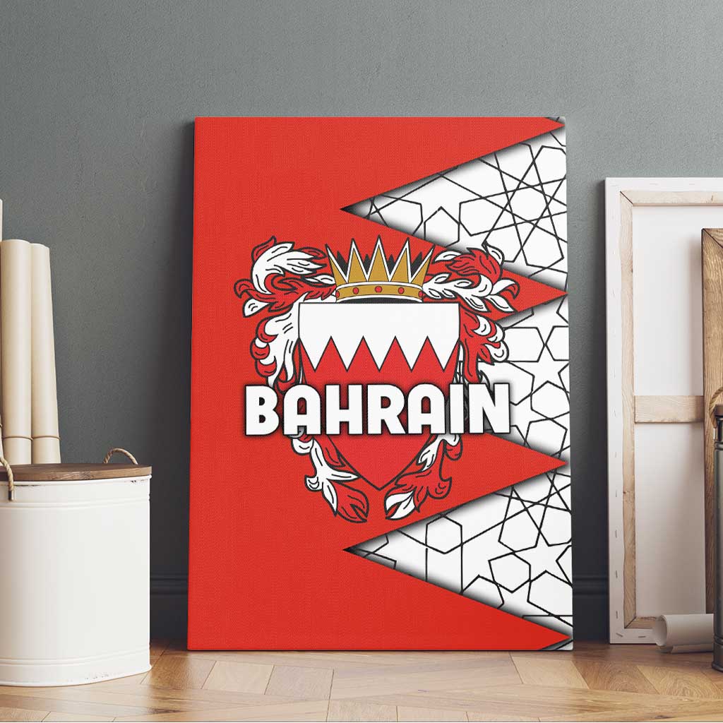 Bahrain Shield Design Canvas Wall Art with Arabesque Tile Motif in Red