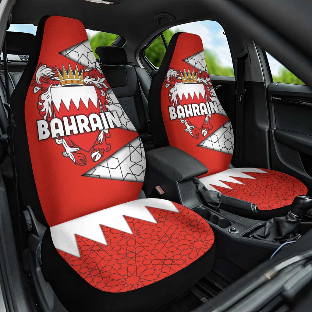 Bahrain Shield Design Car Seat Cover with Arabesque Tile Motif in Red
