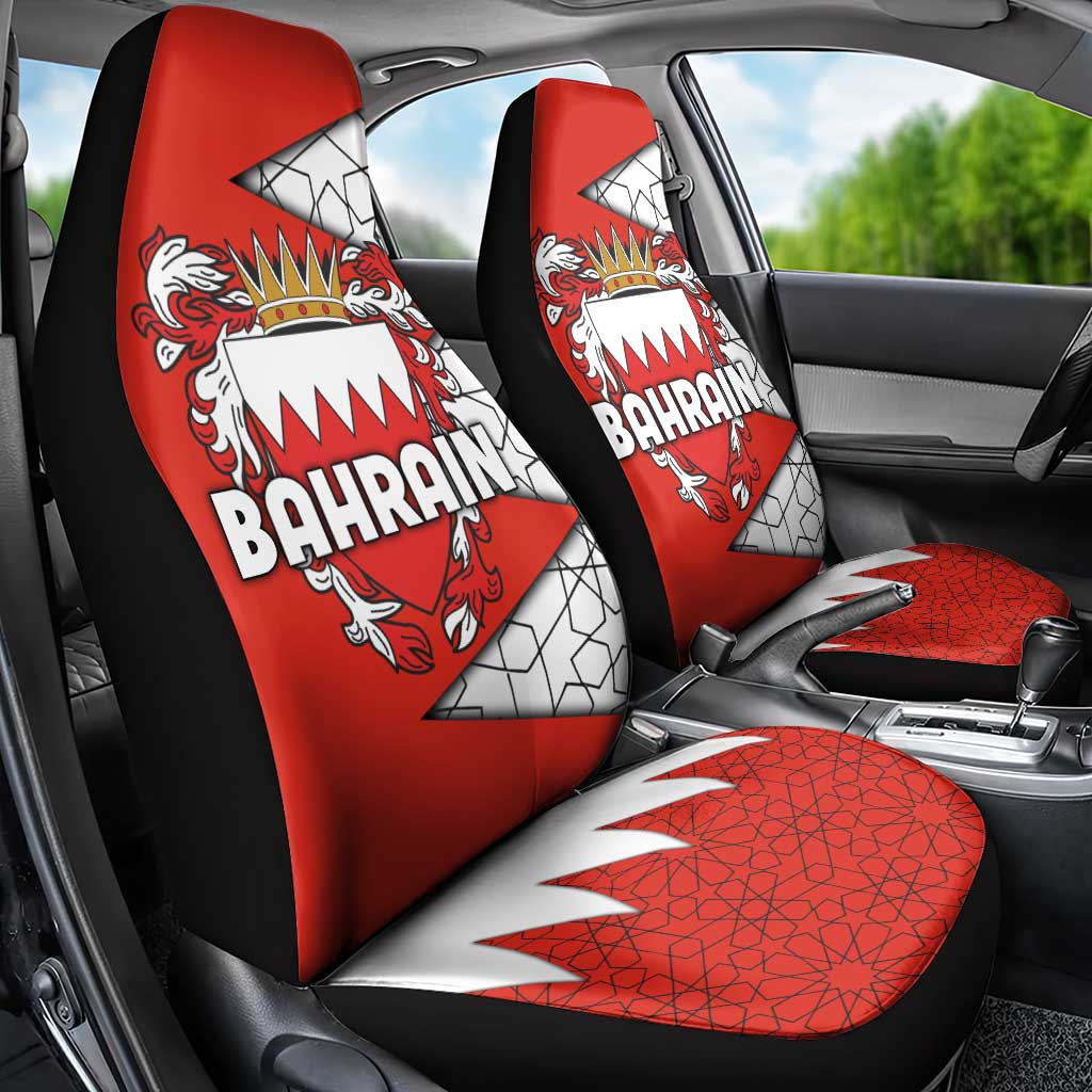 Bahrain Shield Design Car Seat Cover with Arabesque Tile Motif in Red