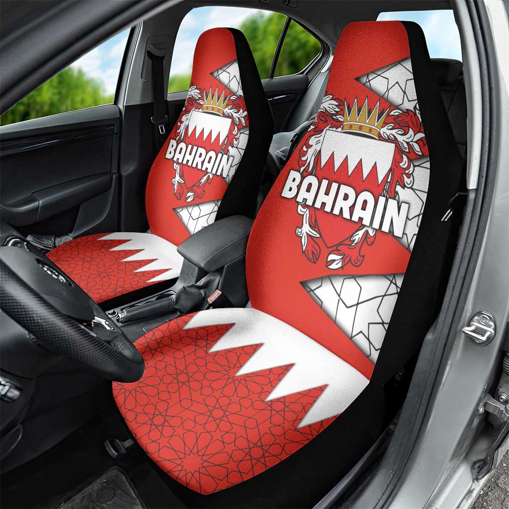 Bahrain Shield Design Car Seat Cover with Arabesque Tile Motif in Red