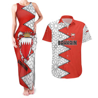 Bahrain Shield Design Couples Matching Tank Maxi Dress and Hawaiian Shirt with Arabesque Tile Motif in Red