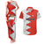 Bahrain Shield Design Couples Matching Tank Maxi Dress and Hawaiian Shirt with Arabesque Tile Motif in Red