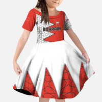 Bahrain Shield Design Family Matching Long Sleeve Bodycon Dress and Hawaiian Shirt with Arabesque Tile Motif in Red