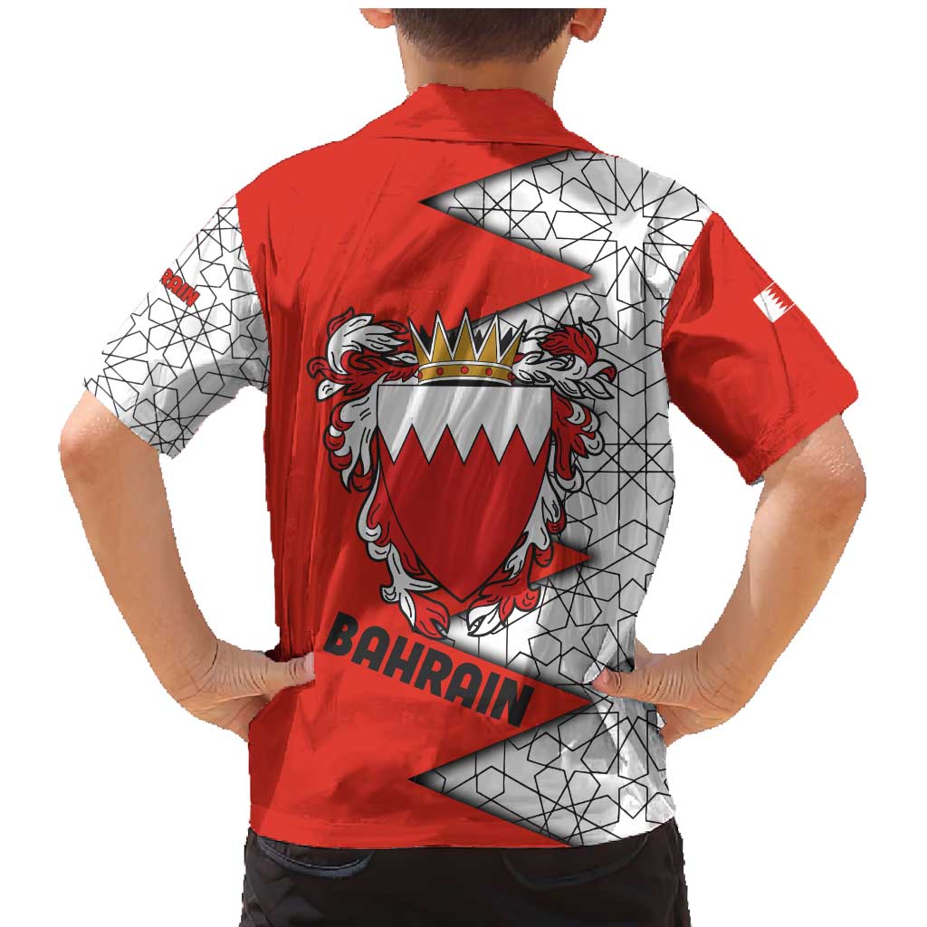 Bahrain Shield Design Family Matching Mermaid Dress and Hawaiian Shirt with Arabesque Tile Motif in Red