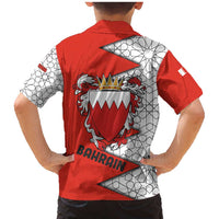 Bahrain Shield Design Family Matching Mermaid Dress and Hawaiian Shirt with Arabesque Tile Motif in Red